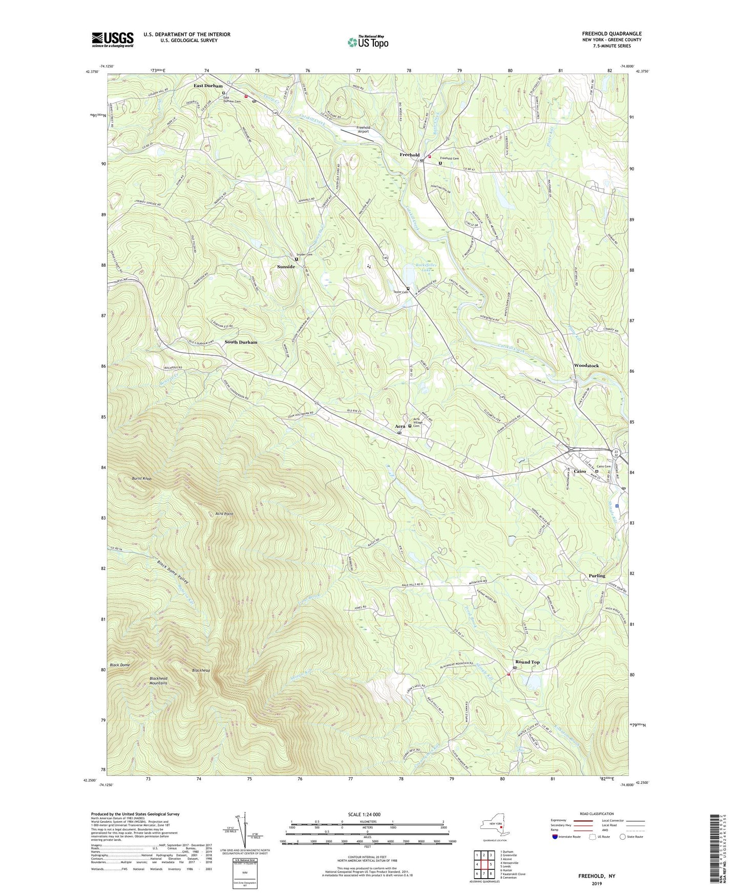 Freehold New York US Topo Map Image