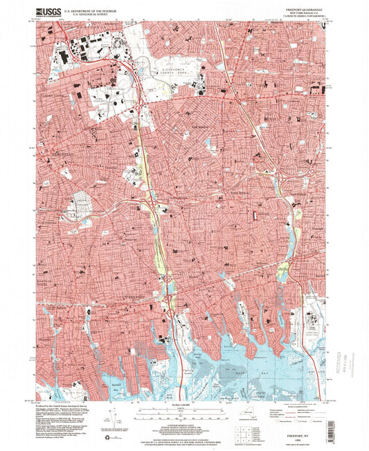 Classic USGS Freeport New York 7.5'x7.5' Topo Map Image