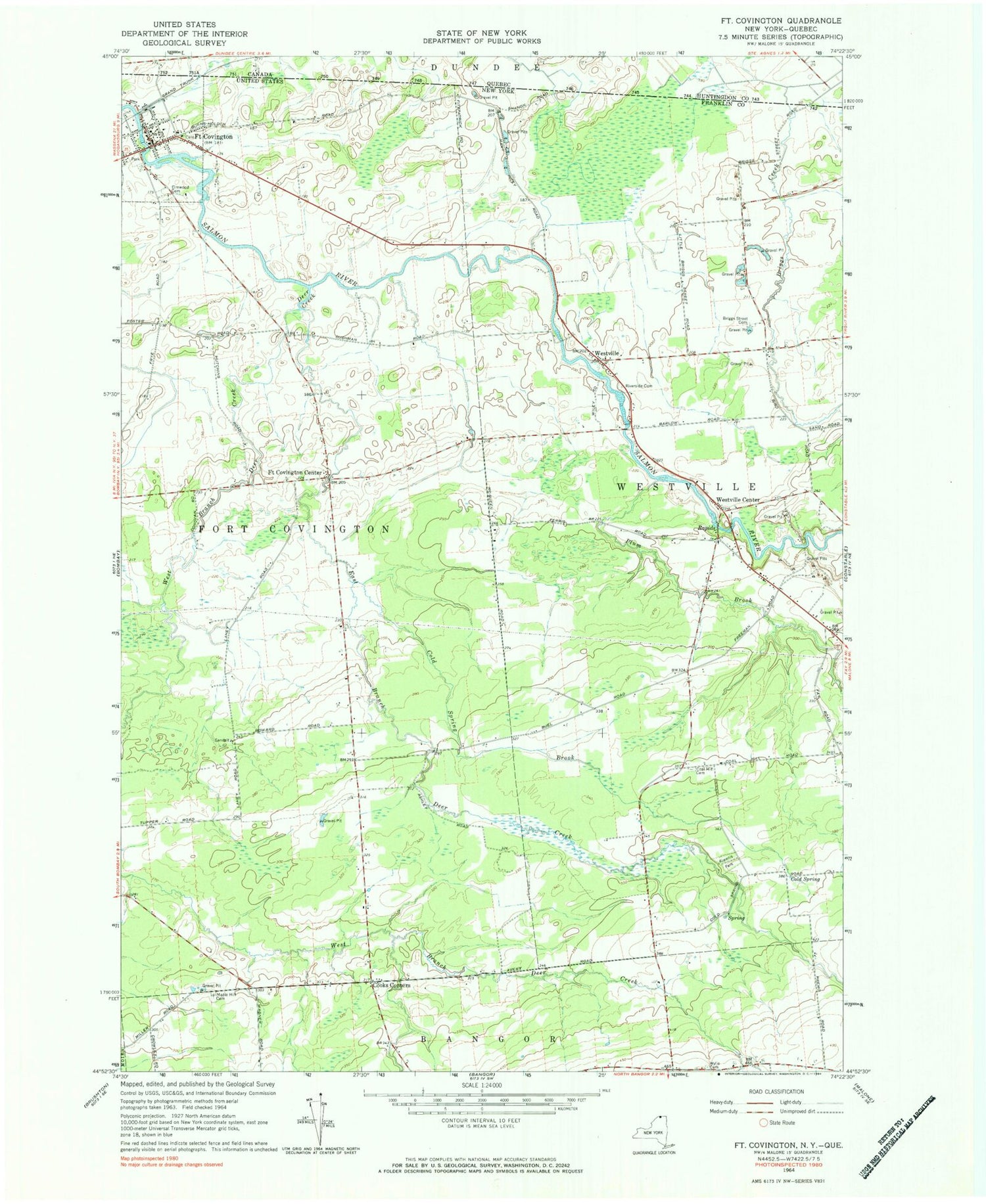Classic USGS Fort Covington New York 7.5'x7.5' Topo Map Image