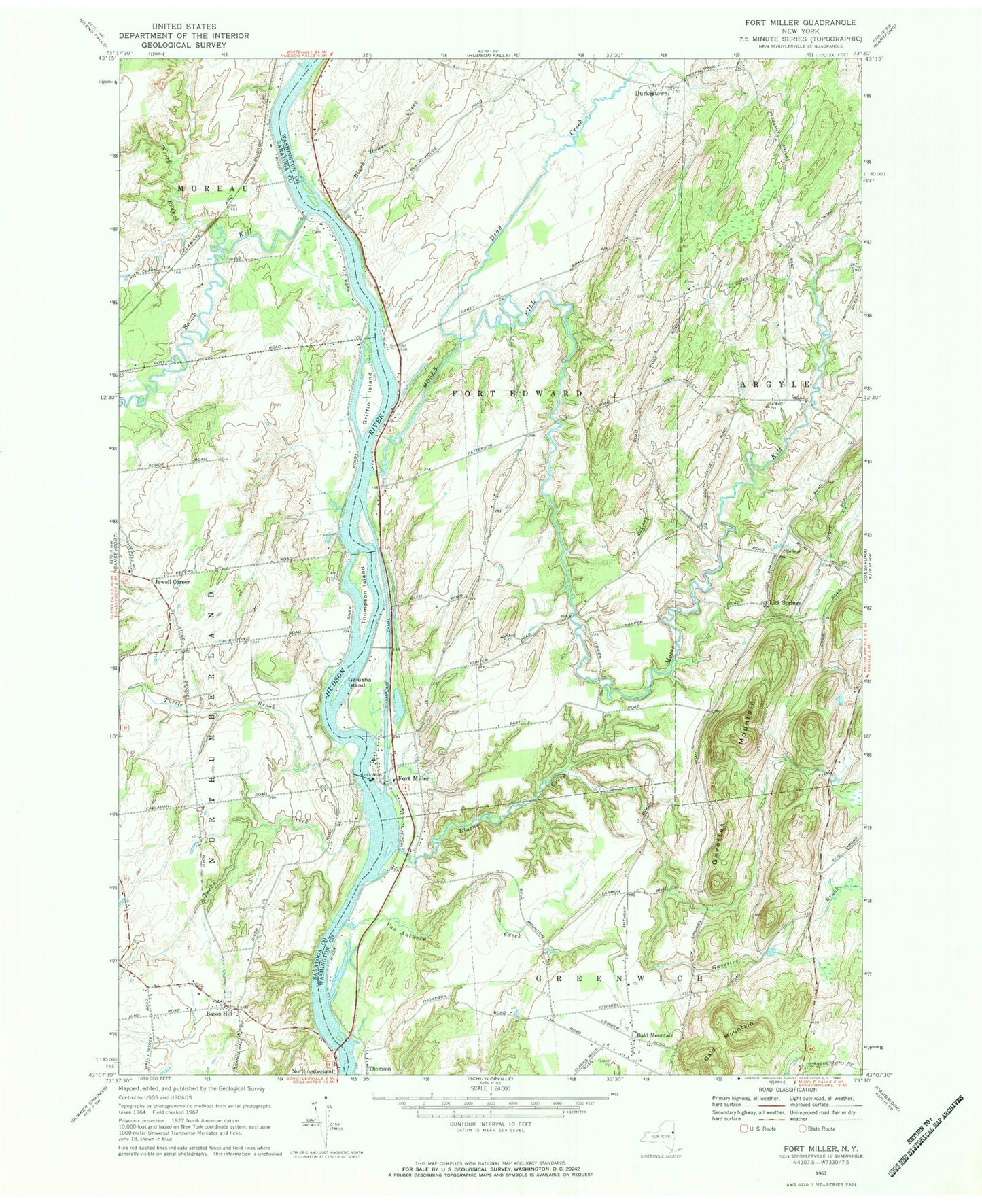 Classic USGS Fort Miller New York 7.5'x7.5' Topo Map Image