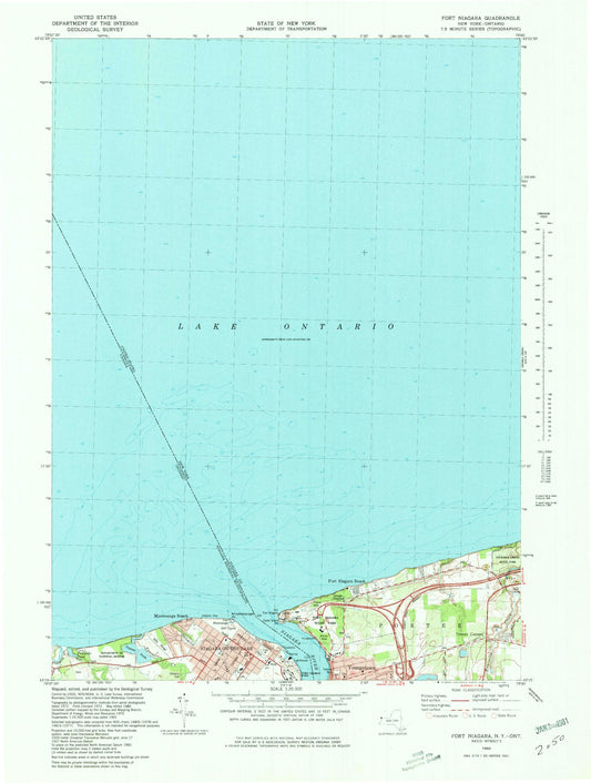 Classic USGS Fort Niagara New York 7.5'x7.5' Topo Map Image