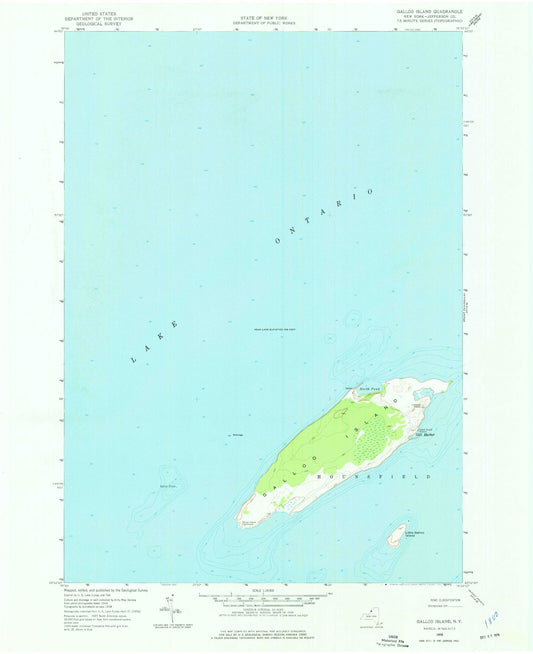 Classic USGS Galloo Island New York 7.5'x7.5' Topo Map Image