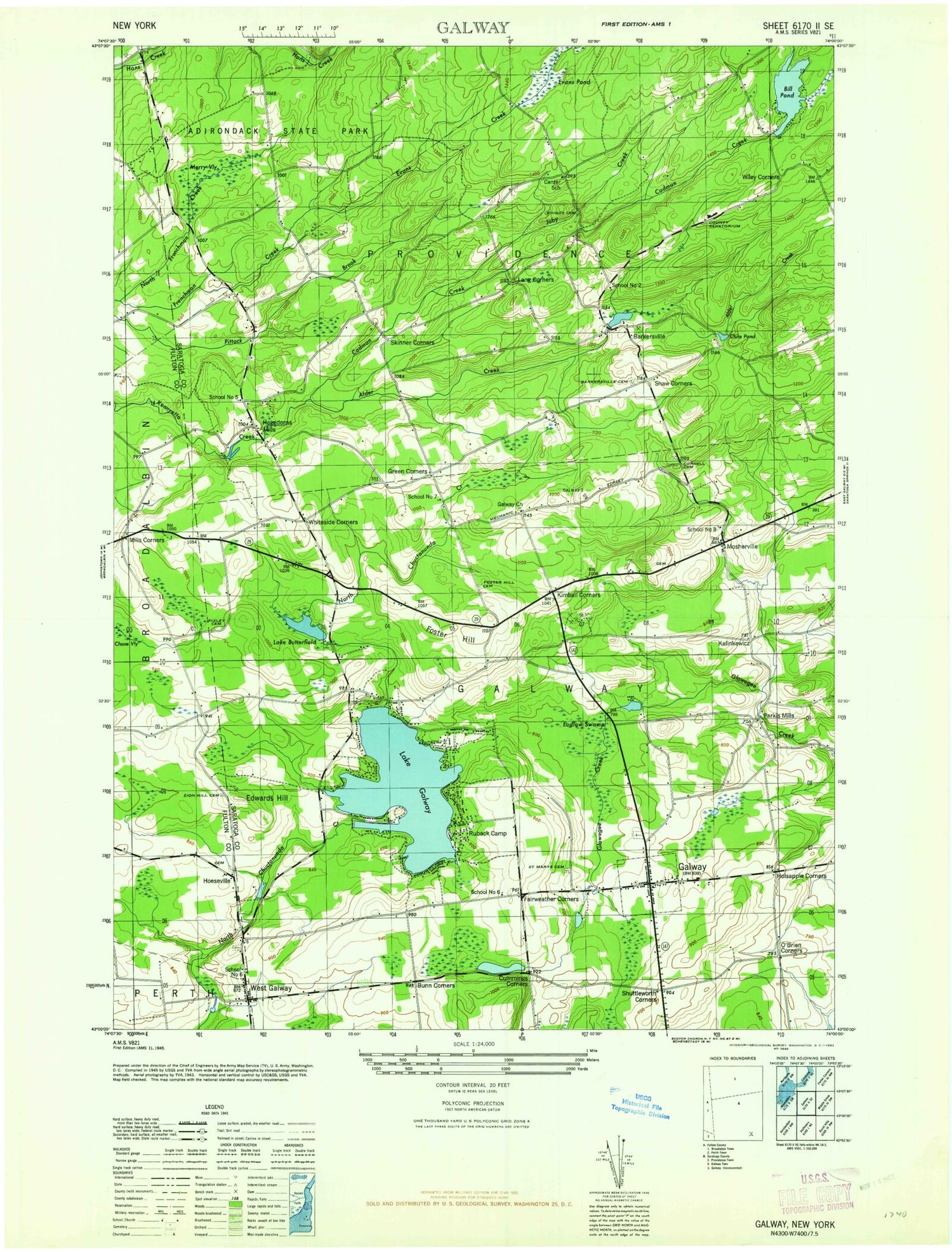 Classic USGS Galway New York 7.5'x7.5' Topo Map Image