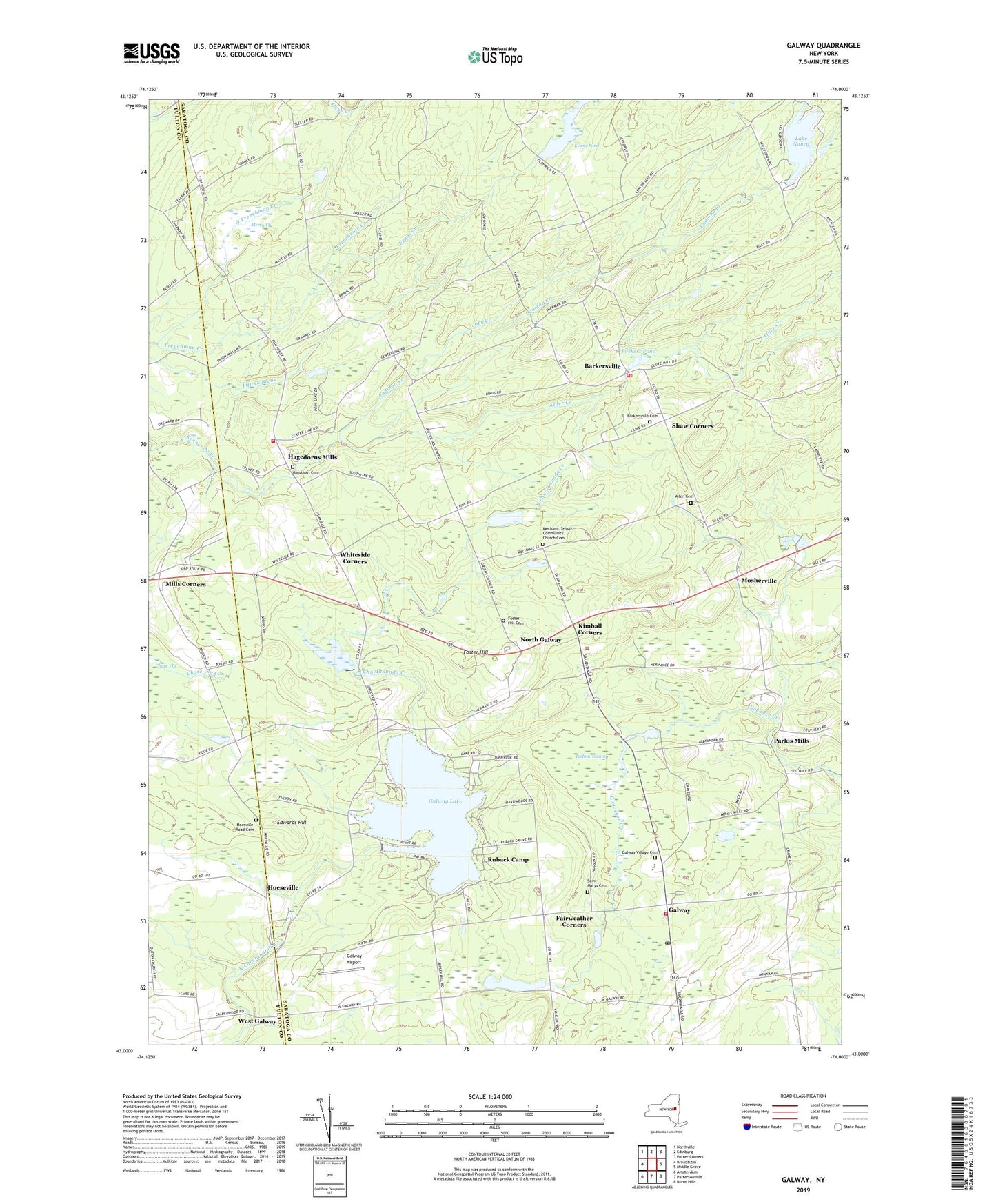 Galway New York US Topo Map Image
