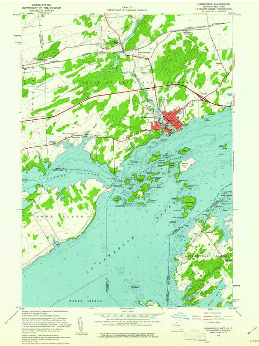 Classic USGS Gananoque Ontario 7.5'x7.5' Topo Map Image
