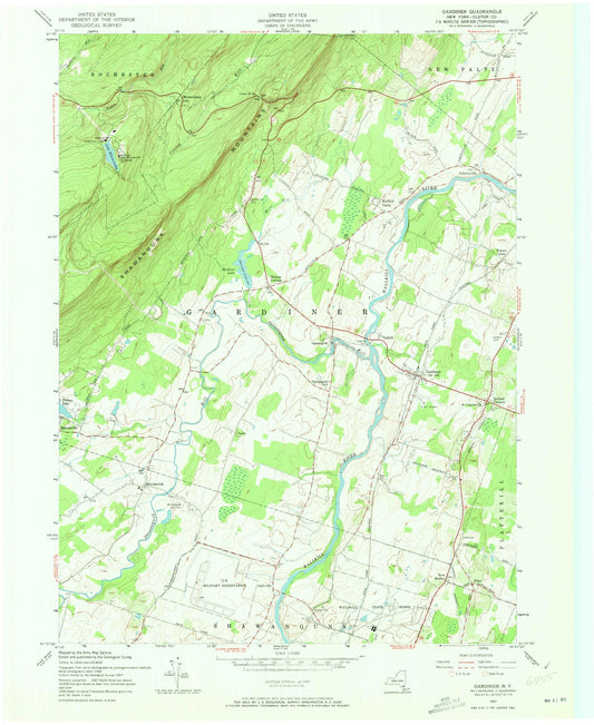 Classic USGS Gardiner New York 7.5'x7.5' Topo Map Image