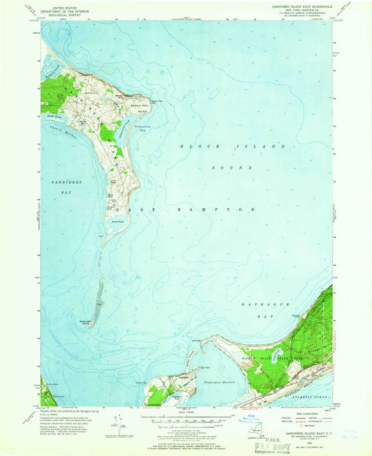 Classic USGS Gardiners Island East New York 7.5'x7.5' Topo Map Image