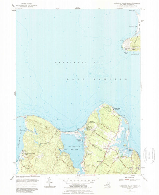 Classic USGS Gardiners Island West New York 7.5'x7.5' Topo Map Image