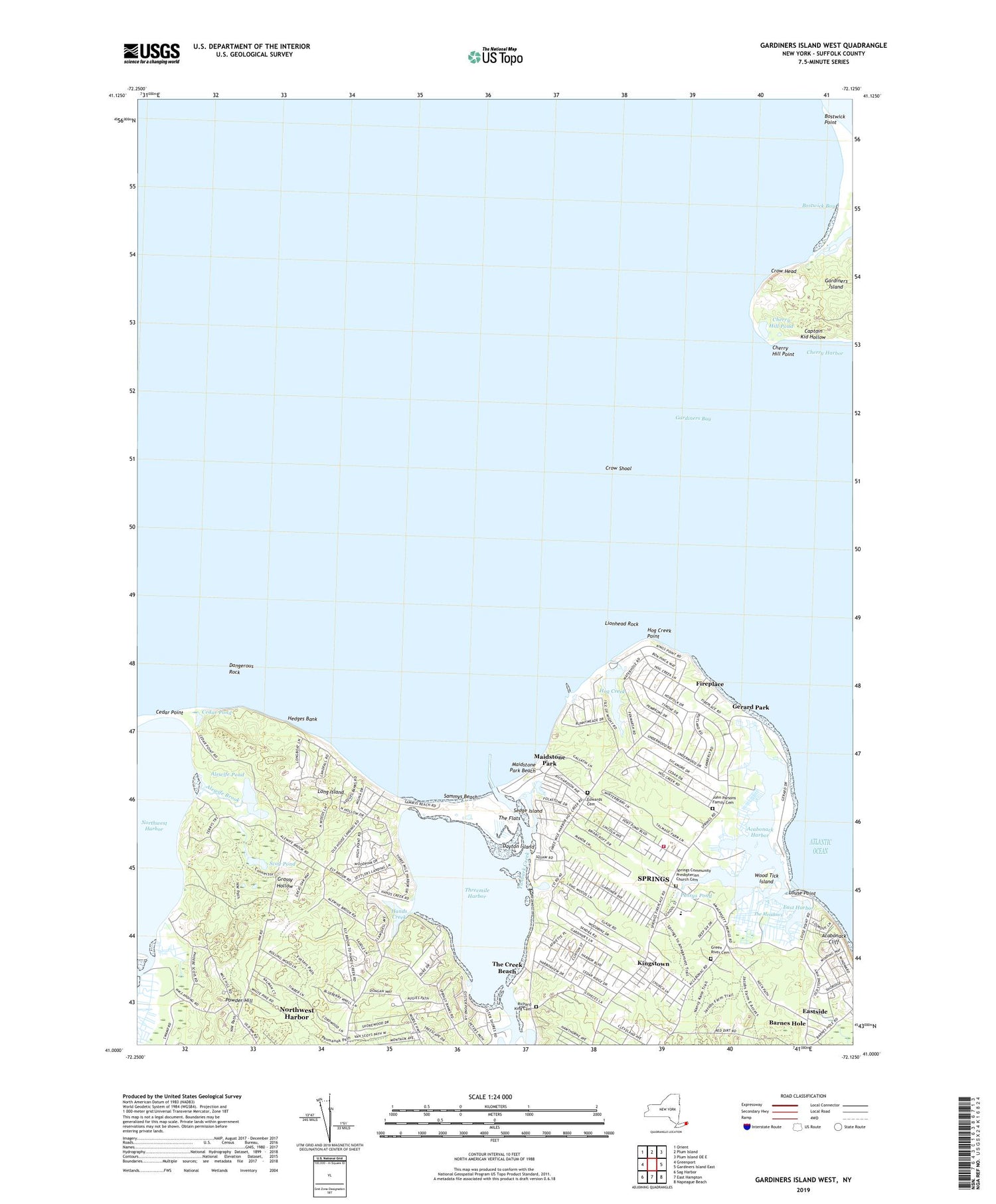 Gardiners Island West New York US Topo Map Image