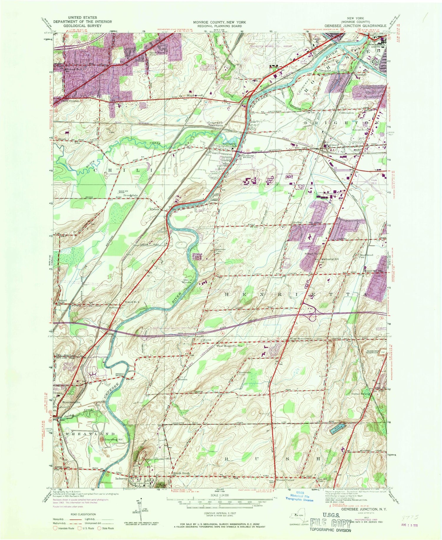 Classic USGS West Henrietta New York 7.5'x7.5' Topo Map Image