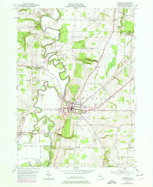 Classic USGS Geneseo New York 7.5'x7.5' Topo Map Image