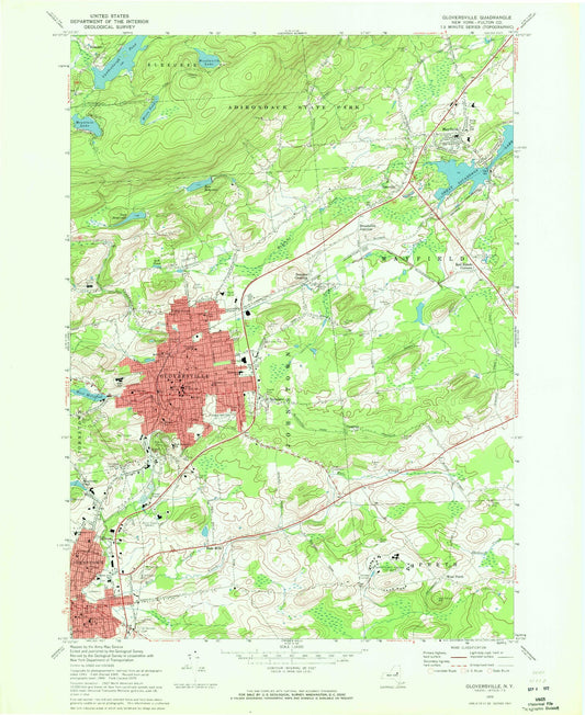 Classic USGS Gloversville New York 7.5'x7.5' Topo Map Image