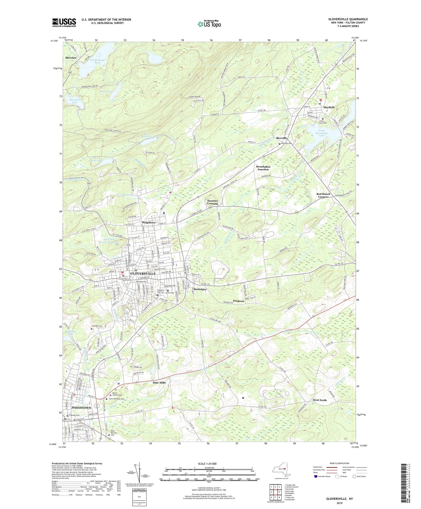 Gloversville New York US Topo Map Image