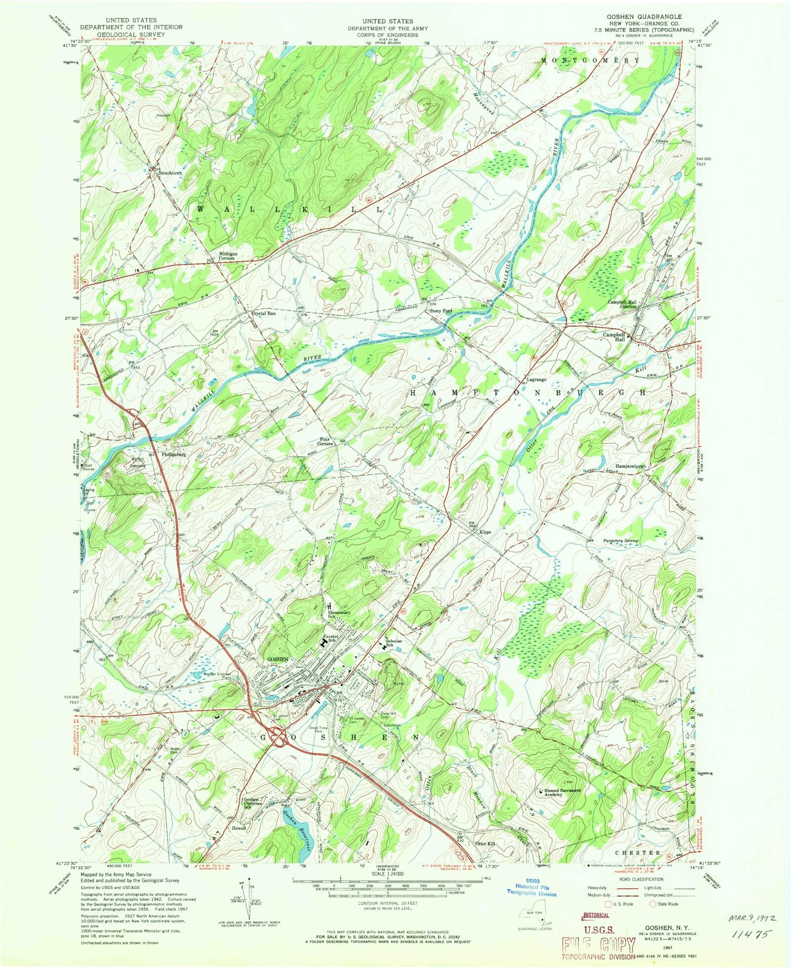 Classic USGS Goshen New York 7.5'x7.5' Topo Map – MyTopo Map Store