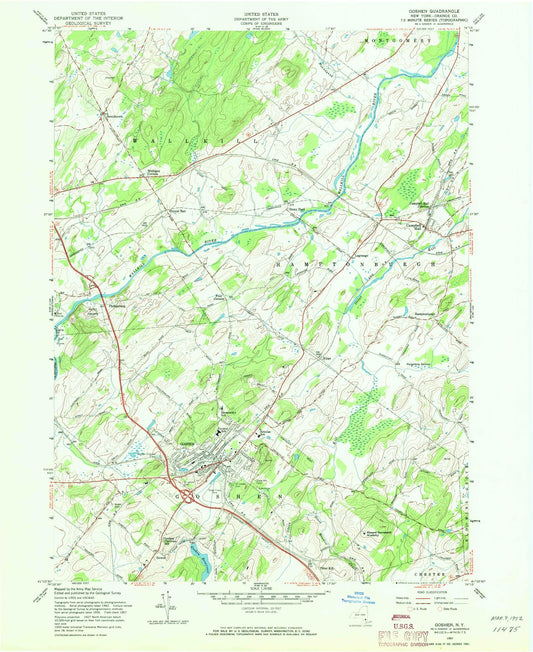 Classic USGS Goshen New York 7.5'x7.5' Topo Map Image