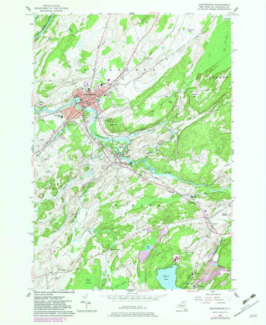 Classic USGS Gouverneur New York 7.5'x7.5' Topo Map Image