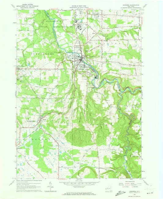 Classic USGS Gowanda New York 7.5'x7.5' Topo Map Image