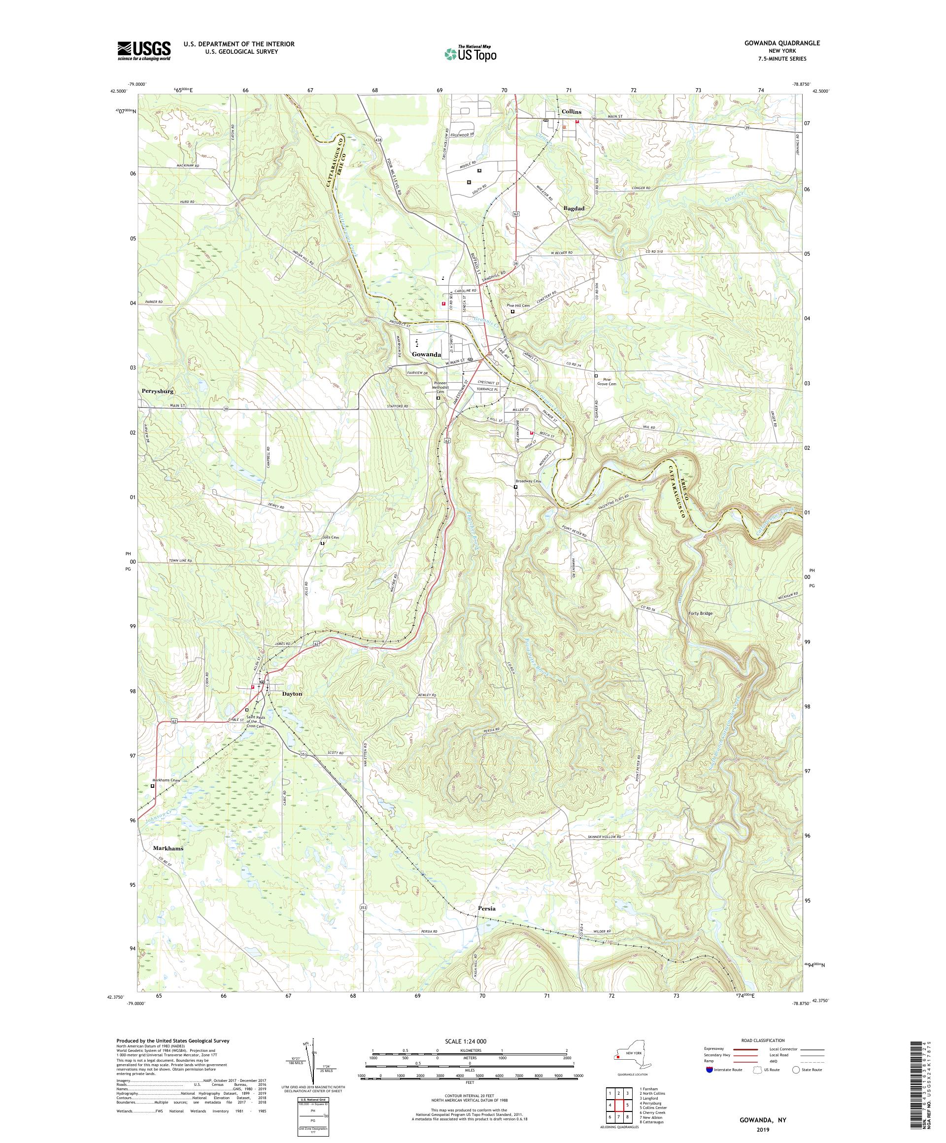 Gowanda New York US Topo Map – MyTopo Map Store