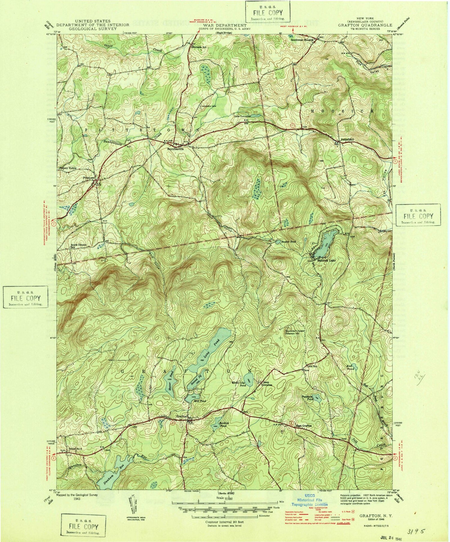 Classic USGS Grafton New York 7.5'x7.5' Topo Map Image