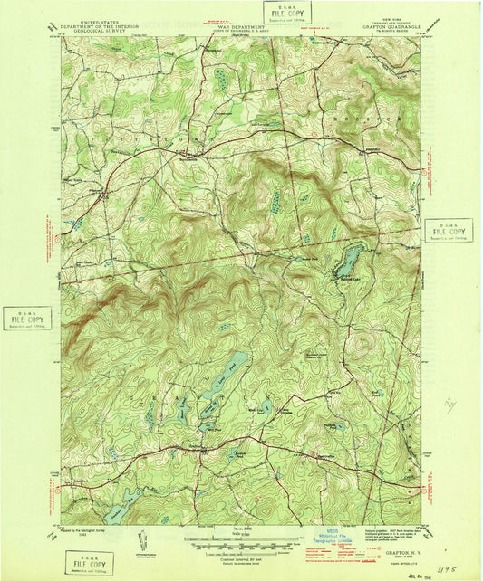 Classic USGS Grafton New York 7.5'x7.5' Topo Map Image