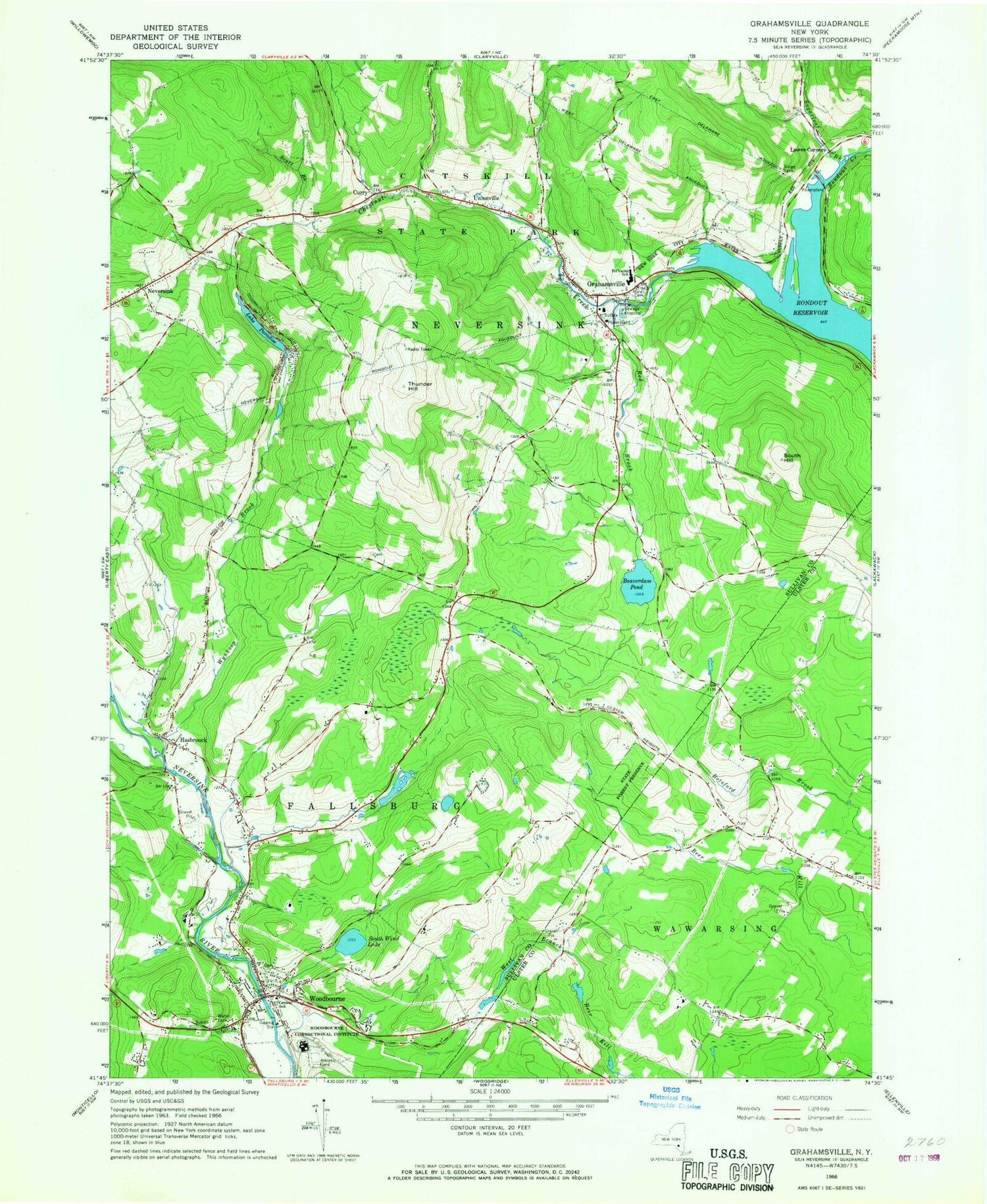Classic USGS Grahamsville New York 7.5'x7.5' Topo Map Image