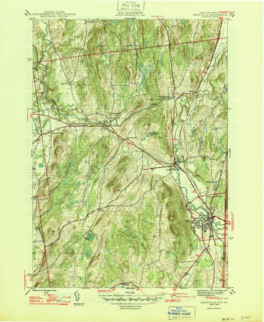Classic USGS Granville New York 7.5'x7.5' Topo Map Image