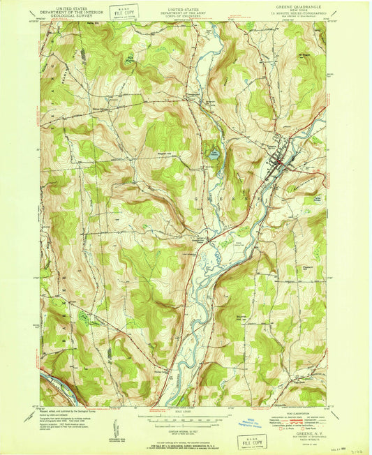 Classic USGS Greene New York 7.5'x7.5' Topo Map Image