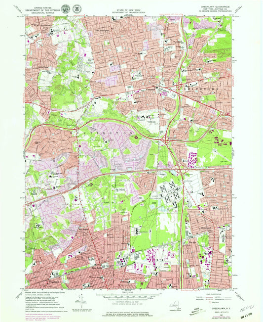 Classic USGS Greenlawn New York 7.5'x7.5' Topo Map Image