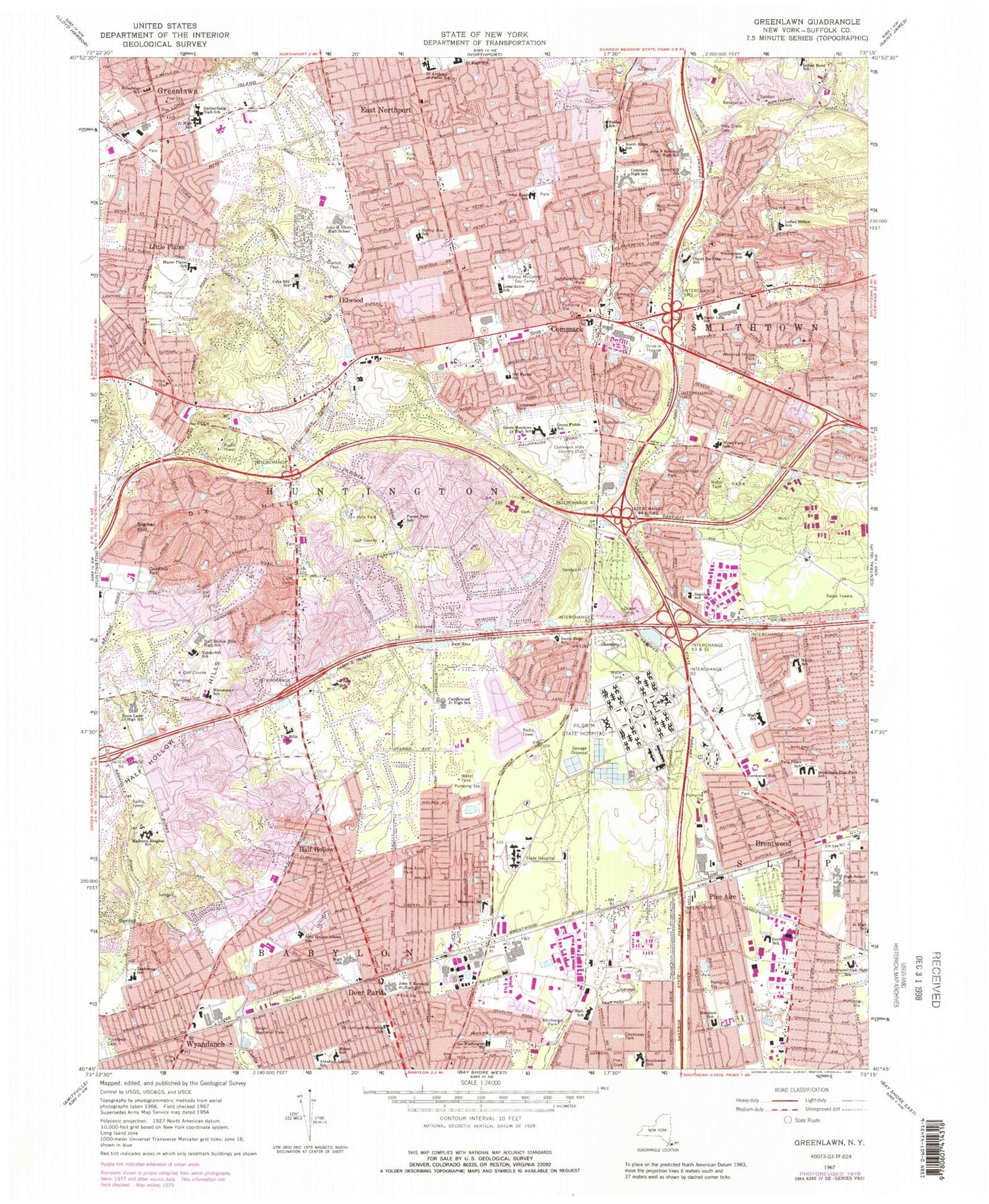 Classic USGS Greenlawn New York 7.5'x7.5' Topo Map Image