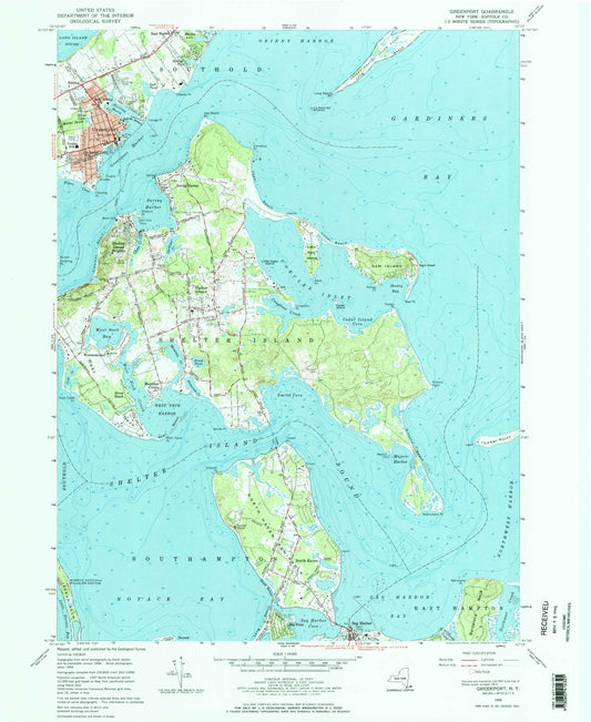 Classic USGS Greenport New York 7.5'x7.5' Topo Map Image