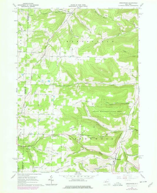 Classic USGS Greenwood New York 7.5'x7.5' Topo Map Image