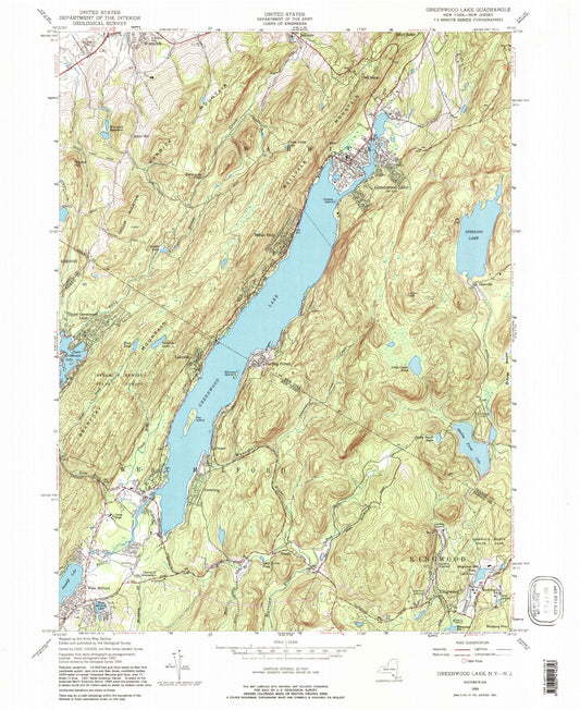 Classic USGS Greenwood Lake New York 7.5'x7.5' Topo Map Image