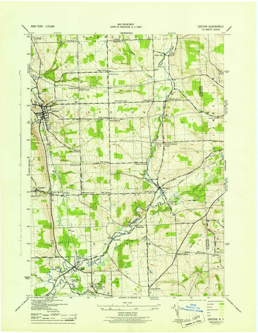 Classic USGS Groton New York 7.5'x7.5' Topo Map Image