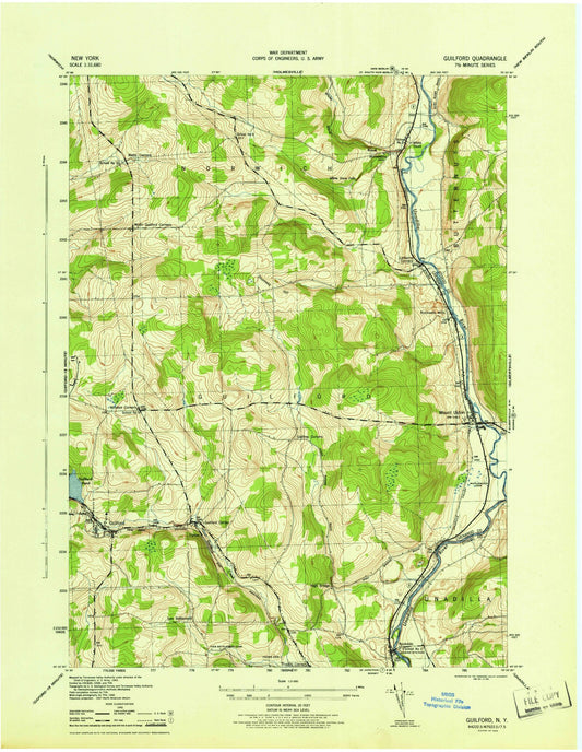 Classic USGS Guilford New York 7.5'x7.5' Topo Map Image