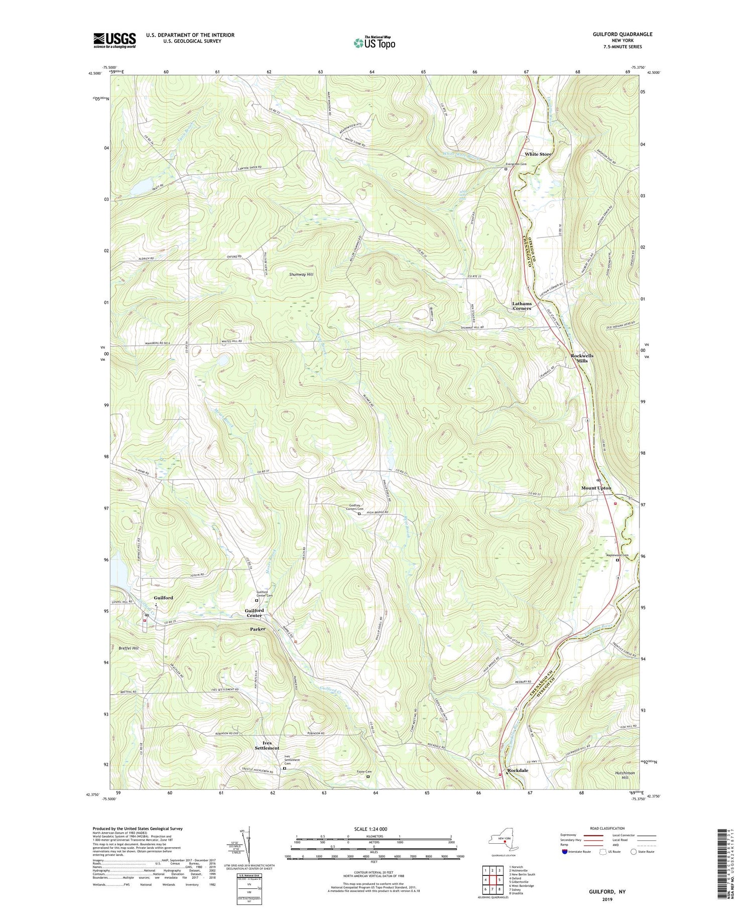 Guilford New York US Topo Map Image