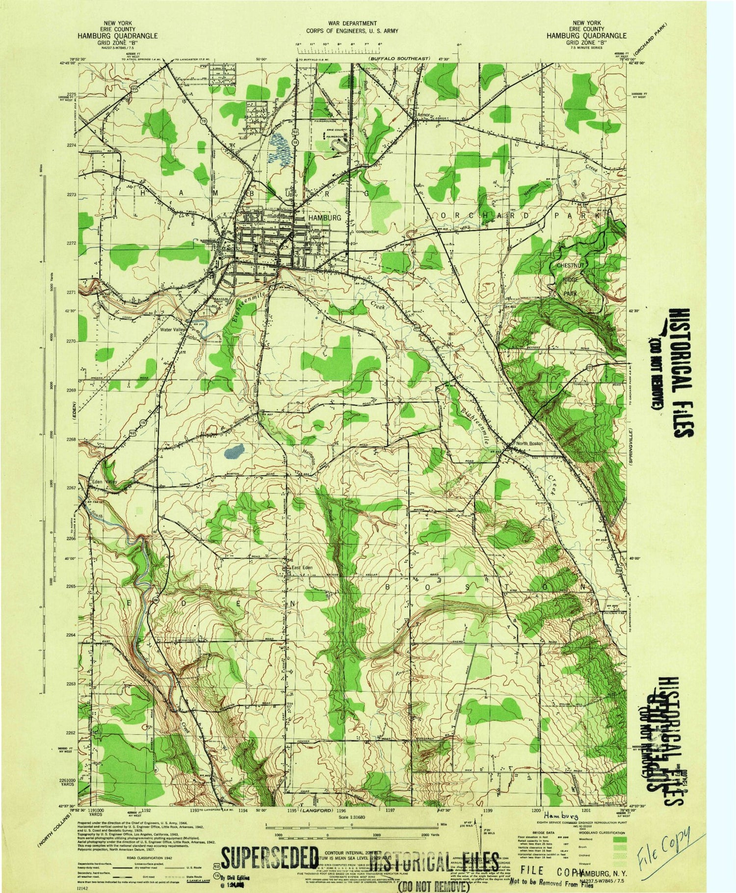 Classic USGS Hamburg New York 7.5'x7.5' Topo Map Image