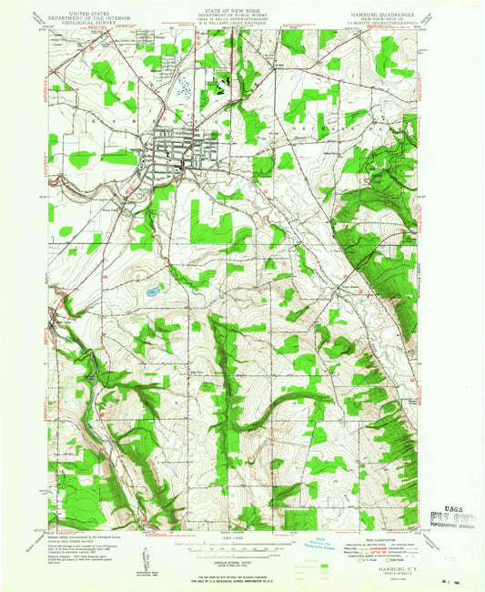 Classic USGS Hamburg New York 7.5'x7.5' Topo Map Image
