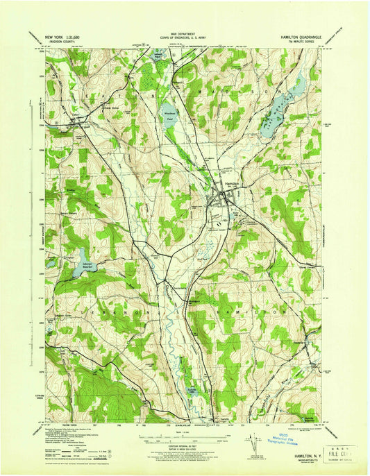 Classic USGS Hamilton New York 7.5'x7.5' Topo Map Image