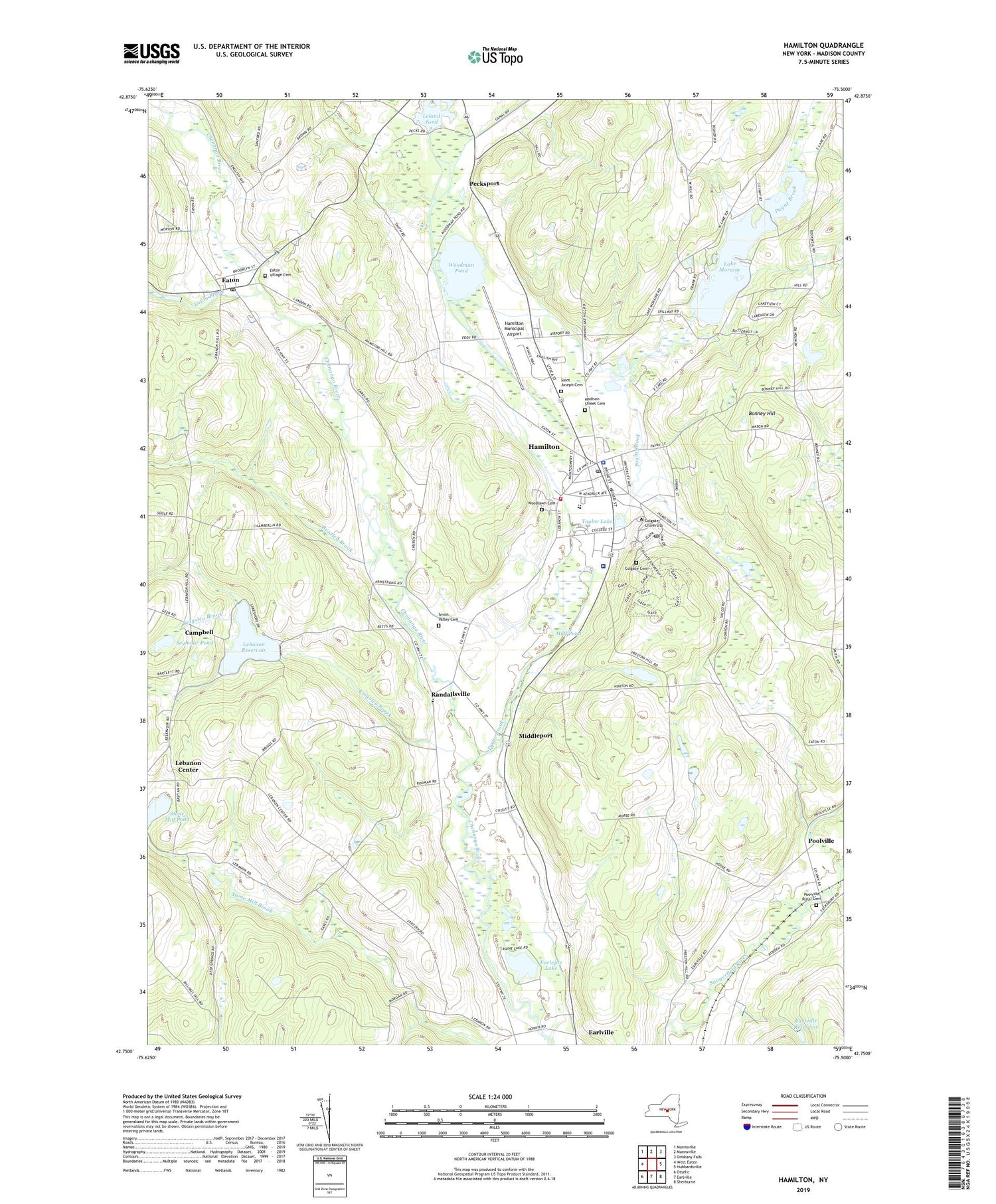Hamilton New York US Topo Map Image