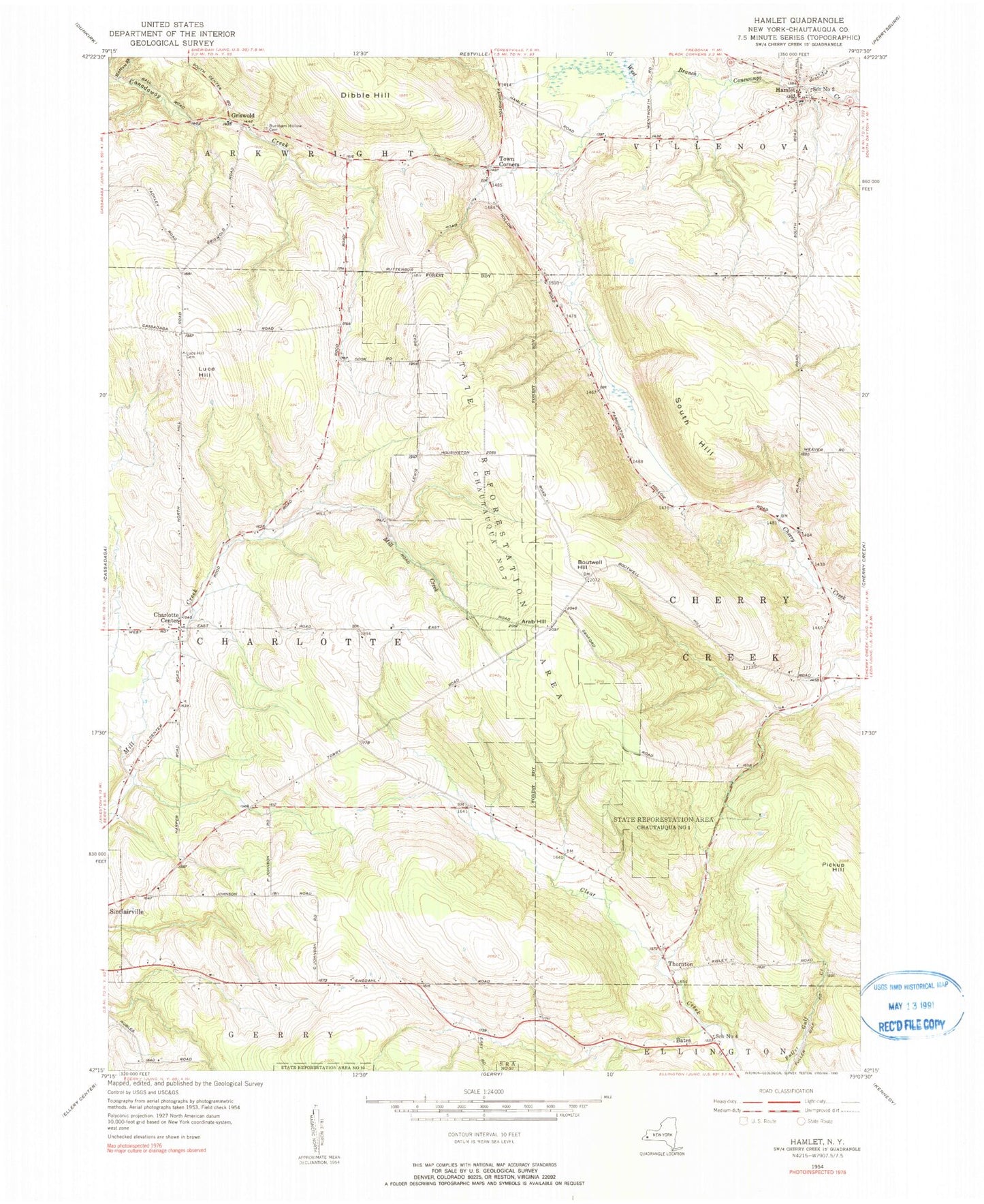 Classic USGS Hamlet New York 7.5'x7.5' Topo Map Image