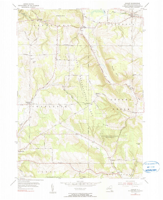 Classic USGS Hamlet New York 7.5'x7.5' Topo Map Image