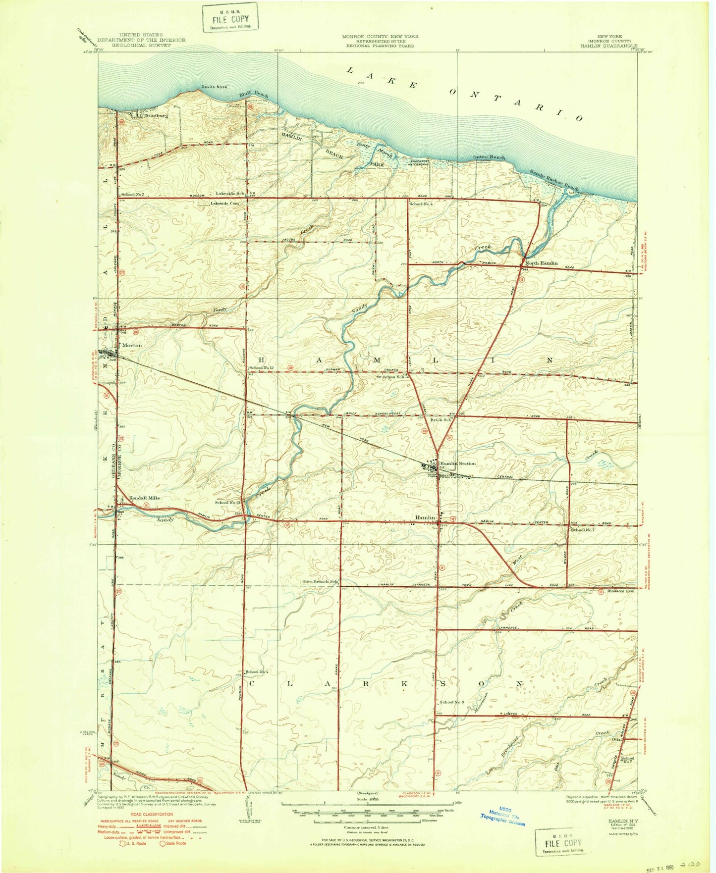 Classic USGS Hamlin New York 7.5'x7.5' Topo Map Image