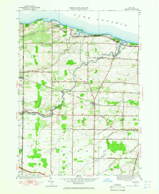 Classic USGS Hamlin New York 7.5'x7.5' Topo Map Image