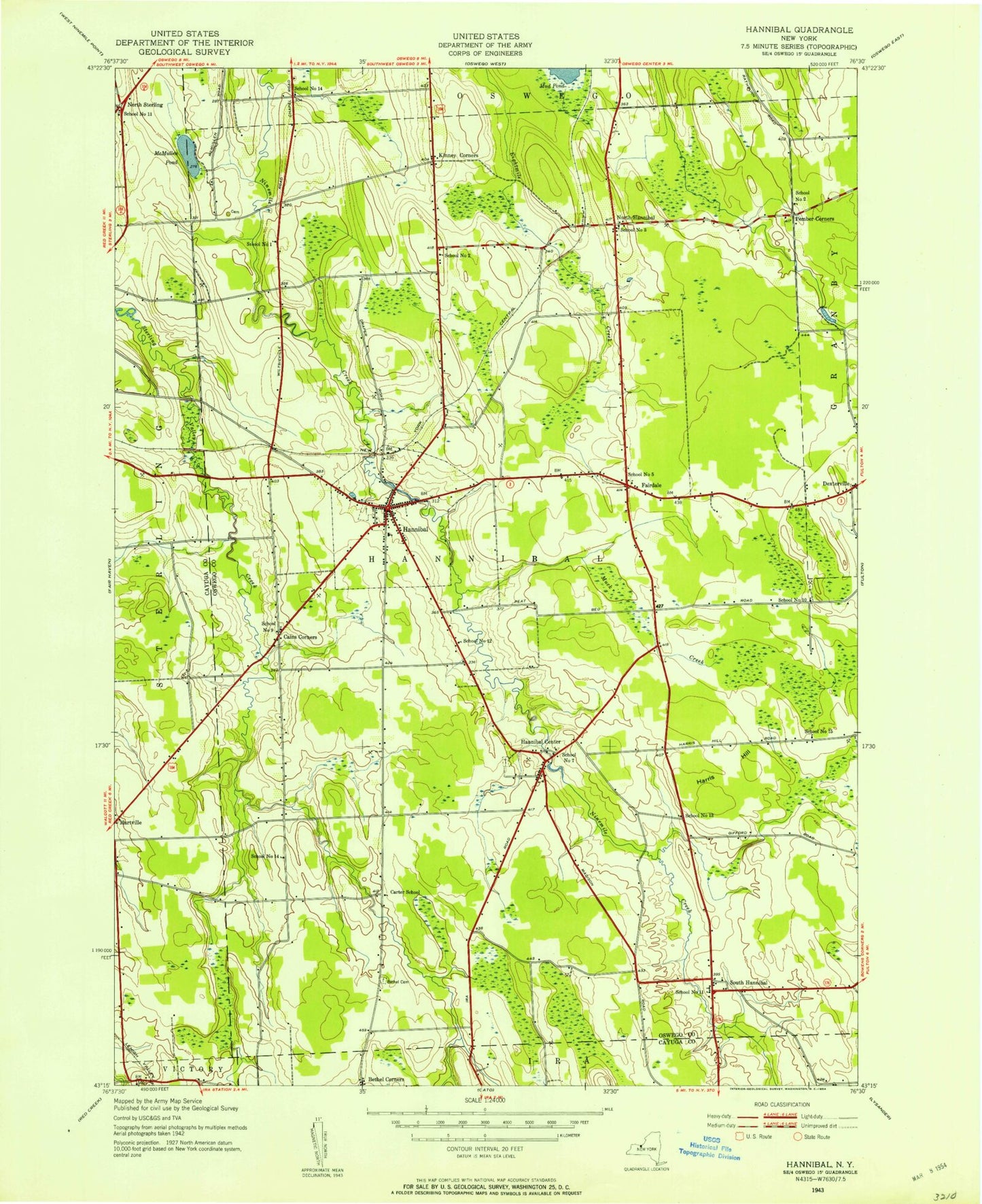 Classic USGS Hannibal New York 7.5'x7.5' Topo Map Image