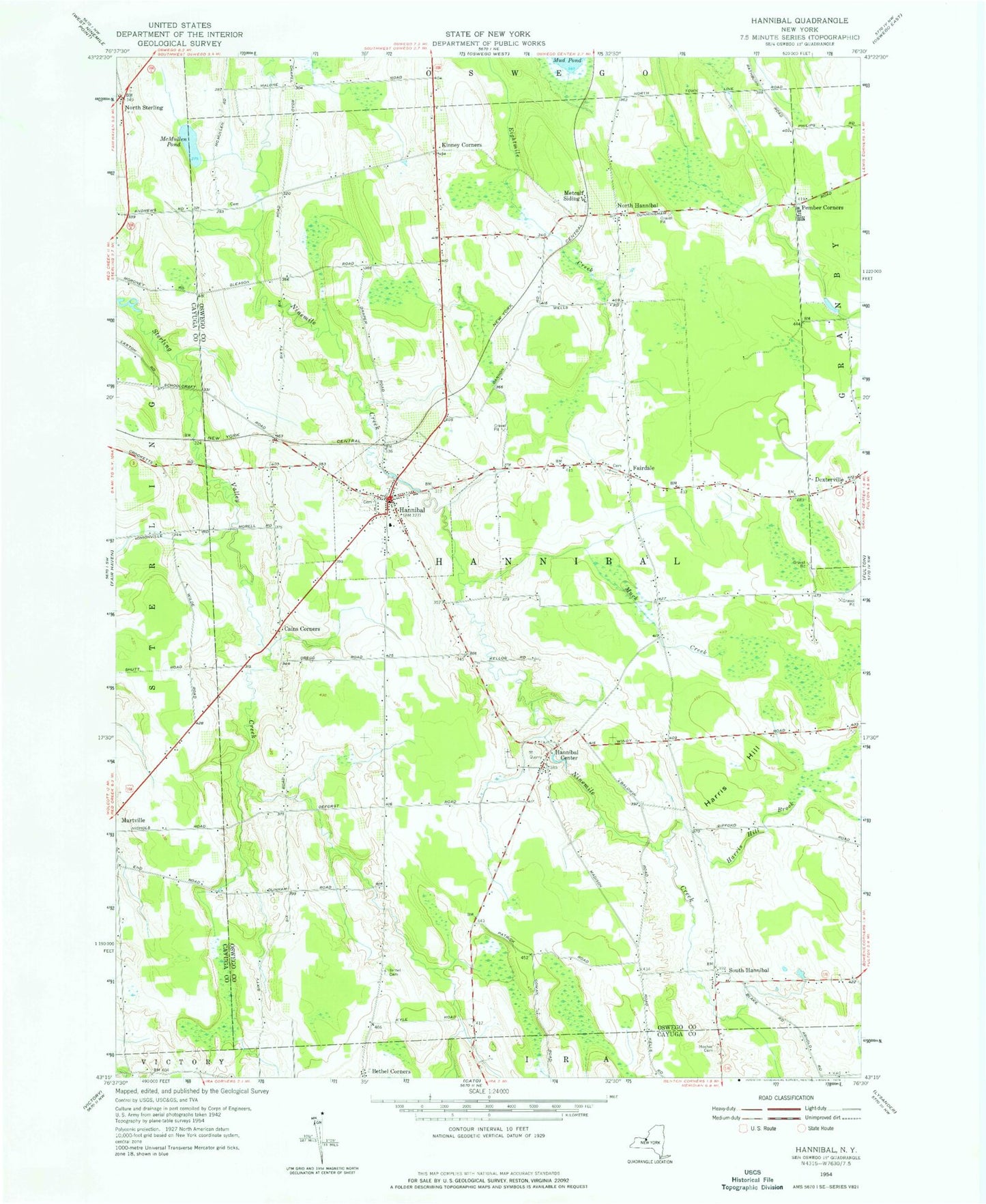 Classic USGS Hannibal New York 7.5'x7.5' Topo Map Image
