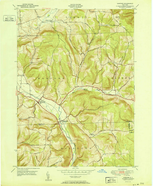 Classic USGS Harford New York 7.5'x7.5' Topo Map Image