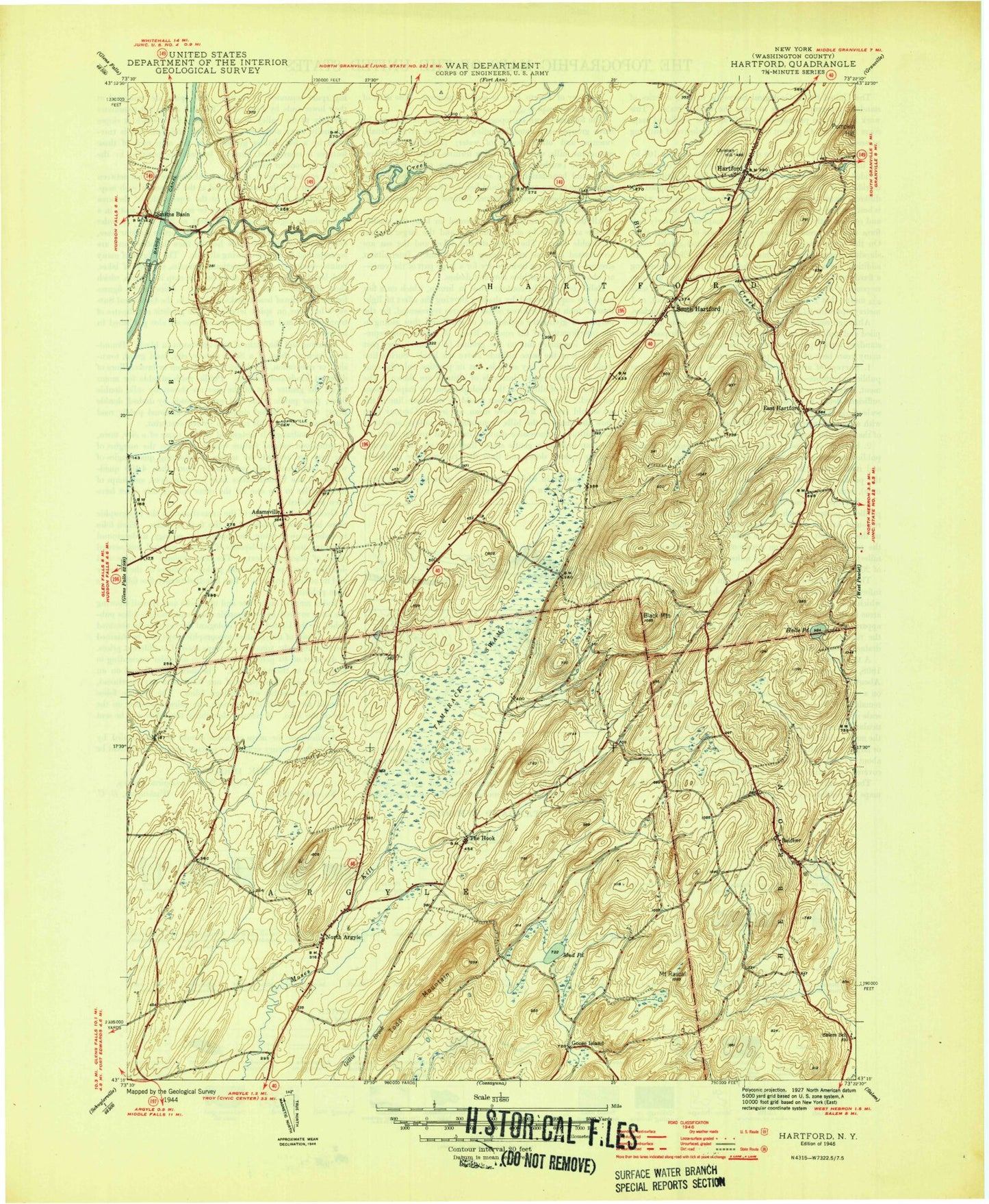Classic USGS Hartford New York 7.5'x7.5' Topo Map Image