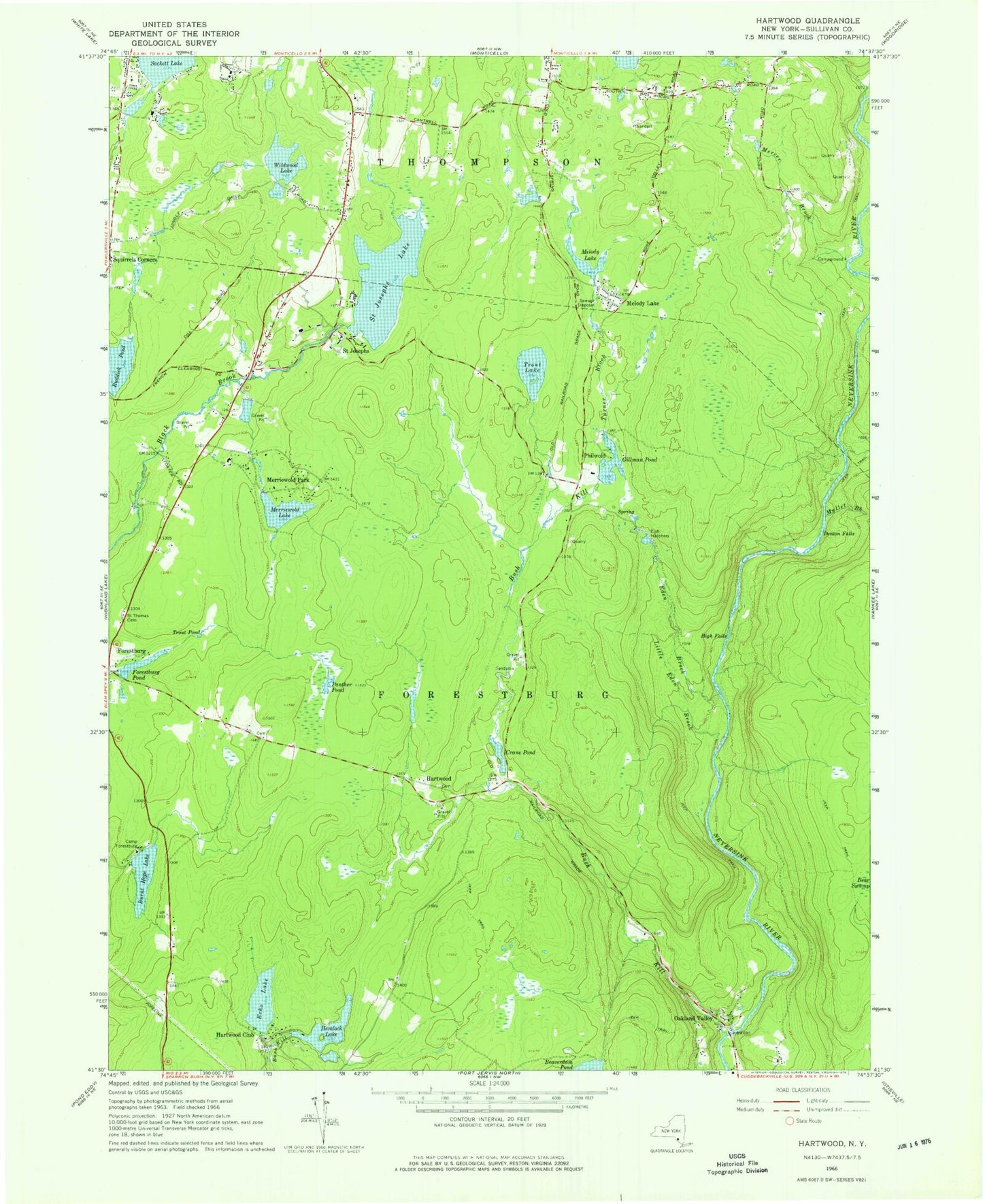 Classic USGS Hartwood New York 7.5'x7.5' Topo Map Image