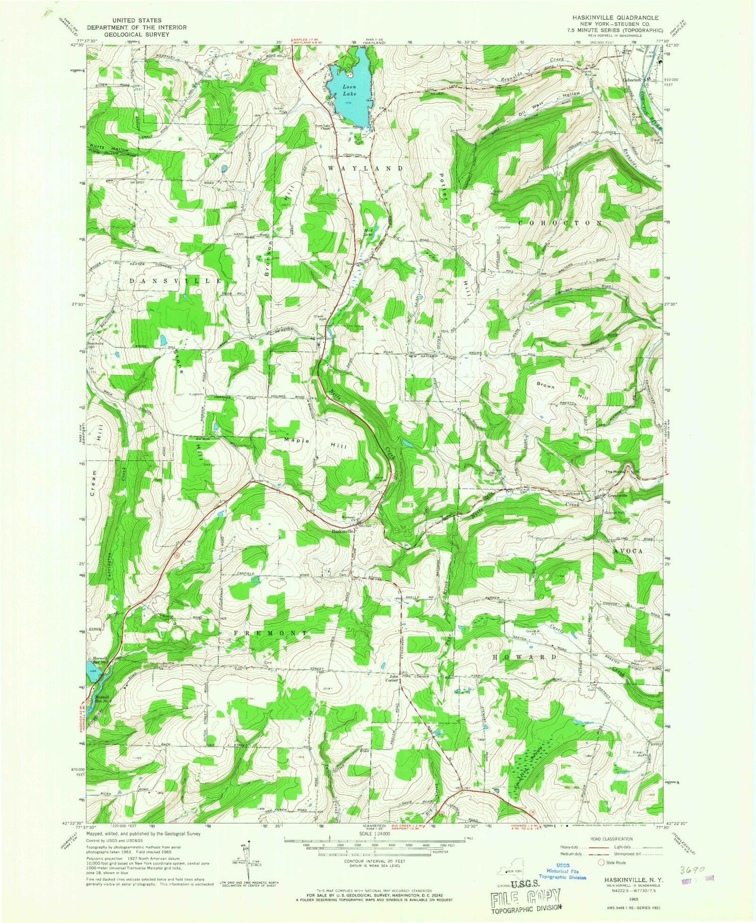 Classic USGS Haskinville New York 7.5'x7.5' Topo Map Image