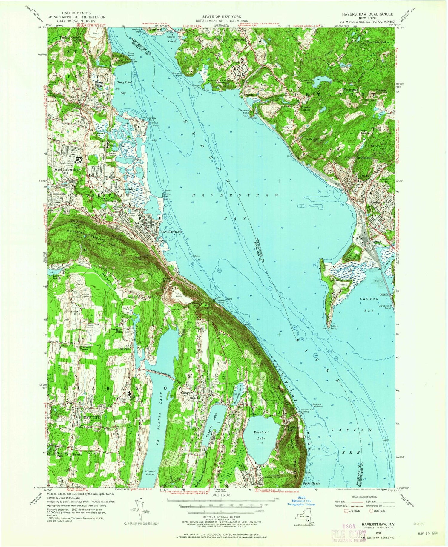Classic USGS Haverstraw New York 7.5'x7.5' Topo Map Image